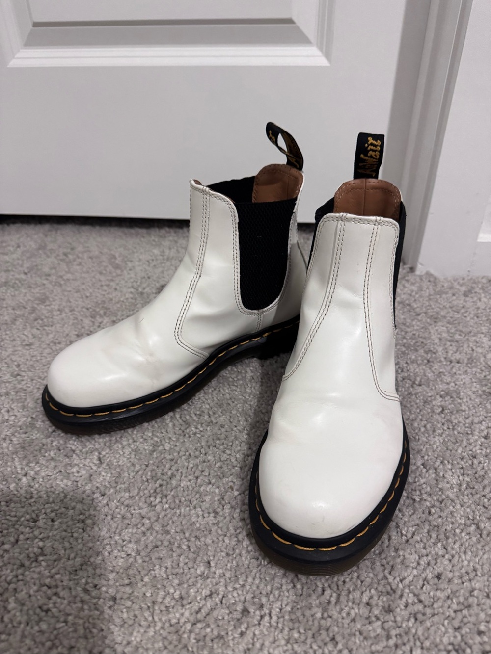 Dr. Martens White Leather Chelsea Boots with Black Panels